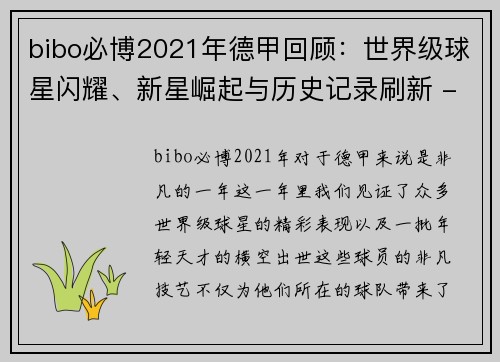 bibo必博2021年德甲回顾：世界级球星闪耀、新星崛起与历史记录刷新 - 副本 (2)